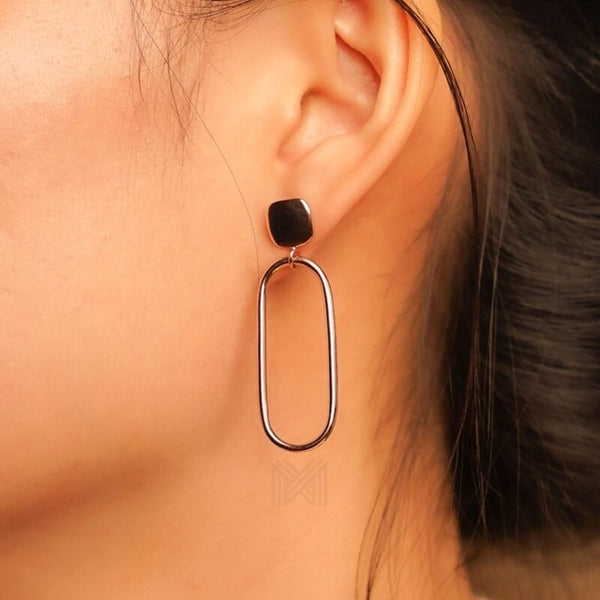 MILLENNE Minimal Square Studs Open Oval Rose Gold Drop Earrings with 925 Sterling Silver
