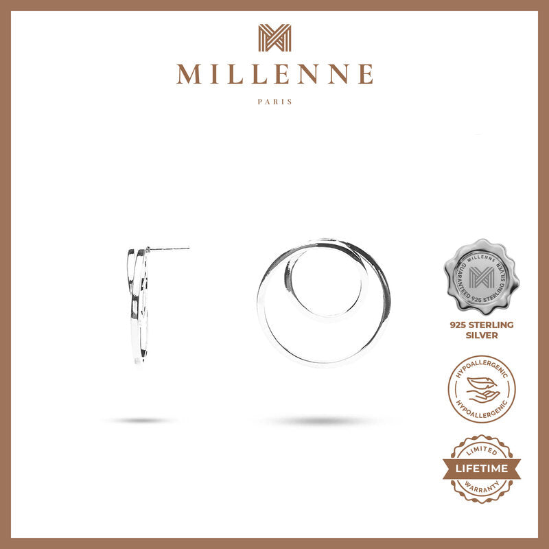 MILLENNE Minimal Double Circles Silver Stud Earrings with 925 Sterling Silver