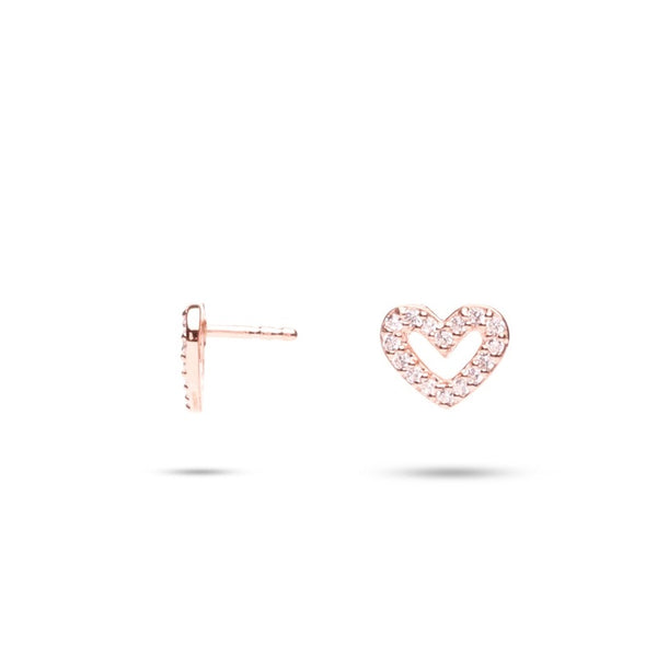 MILLENNE Millennia 2000 Open Sparkling Heart Stud Cubic Zirconia Rose Gold Stud Earrings with 925 Sterling Silver