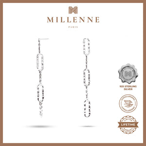 MILLENNE Millennia 2000 Hammered Paper Clip Chain Silver Drop Earrings with 925 Sterling Silver