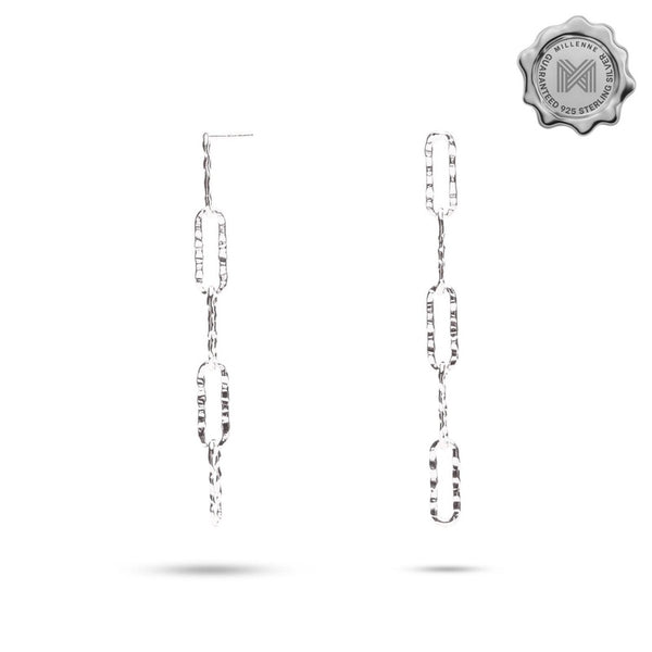 MILLENNE Millennia 2000 Hammered Paper Clip Chain Silver Drop Earrings with 925 Sterling Silver