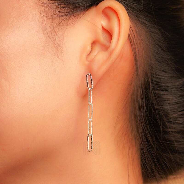 MILLENNE Millennia 2000 Hammered Paper Clip Chain Silver Drop Earrings with 925 Sterling Silver