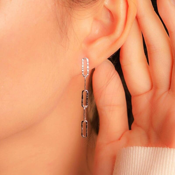 MILLENNE Millennia 2000 Hammered Paper Clip Chain Silver Drop Earrings with 925 Sterling Silver