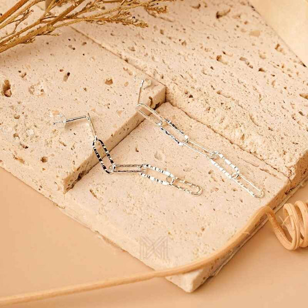MILLENNE Millennia 2000 Hammered Paper Clip Chain Silver Drop Earrings with 925 Sterling Silver