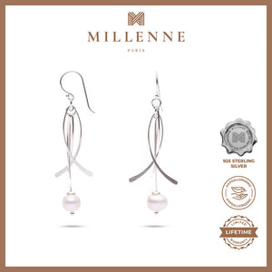 MILLENNE Millennia 2000 Freshwater Pearls Beaded Silver Dangle Earrings with 925 Sterling Silver