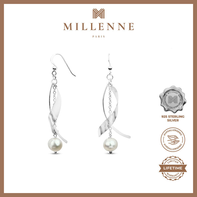 MILLENNE Millennia 2000 Freshwater Pearls Silver Hook Beaded With Fresh Water Pearls Silver Dangle Earrings with 925 Sterling Silver