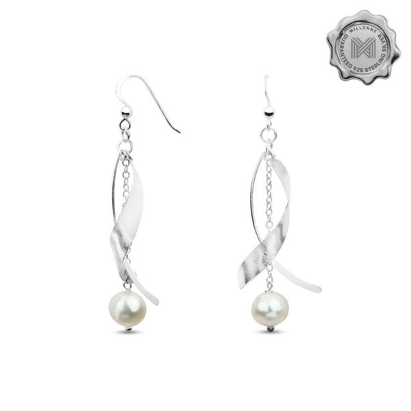 MILLENNE Millennia 2000 Freshwater Pearls Silver Hook Beaded With Fresh Water Pearls Silver Dangle Earrings with 925 Sterling Silver