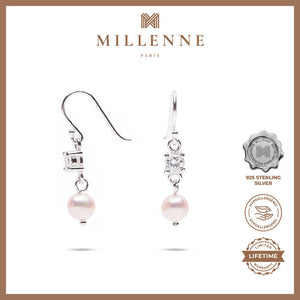 MILLENNE Made For The Night Freshwater Pearls and Studded Cubic Zirconia Silver Dangle Earrings with 925 Sterling Silver