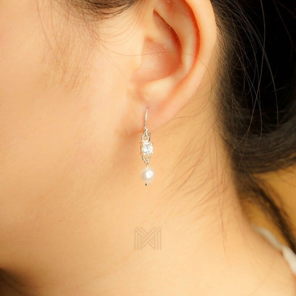 MILLENNE Made For The Night Freshwater Pearls and Studded Cubic Zirconia Silver Dangle Earrings with 925 Sterling Silver