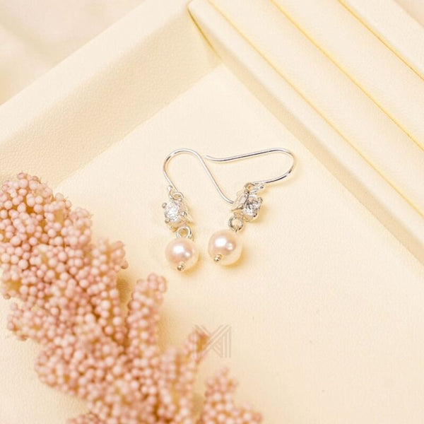 MILLENNE Made For The Night Freshwater Pearls and Studded Cubic Zirconia Silver Dangle Earrings with 925 Sterling Silver