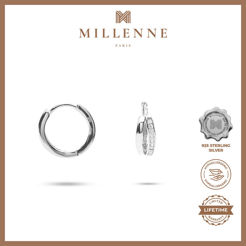 MILLENNE Made For The Night Double Lined Cubic Zirconia Rhodium Hoop Earrings with 925 Sterling Silver