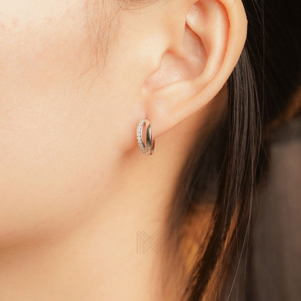 MILLENNE Made For The Night Double Lined Cubic Zirconia Rhodium Hoop Earrings with 925 Sterling Silver
