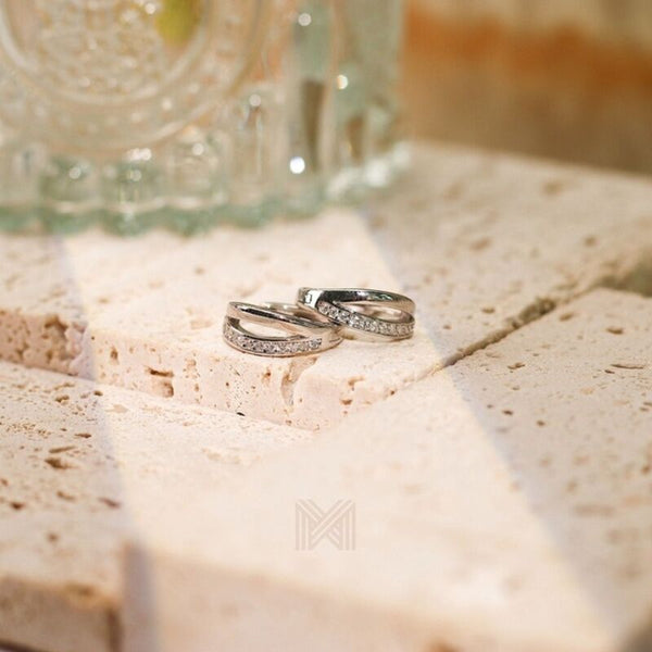 MILLENNE Made For The Night Double Lined Cubic Zirconia Rhodium Hoop Earrings with 925 Sterling Silver