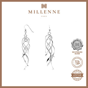 MILLENNE Millennia 2000 Ribbon Bunch Hook Silver Dangle Earrings with 925 Sterling Silver