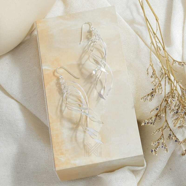 MILLENNE Millennia 2000 Ribbon Bunch Hook Silver Dangle Earrings with 925 Sterling Silver