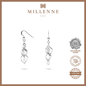 MILLENNE Millennia 2000 Twisty Hook Silver Dangle Earrings with 925 Sterling Silver
