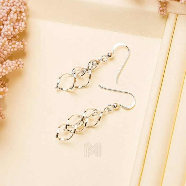 MILLENNE Millennia 2000 Twisty Hook Silver Dangle Earrings with 925 Sterling Silver