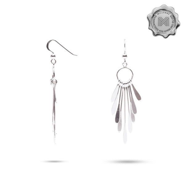 MILLENNE Millennia 2000 Feather Emulated Hook Silver Dangle Earrings with 925 Sterling Silver