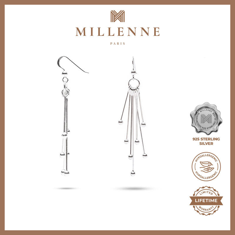 MILLENNE Millennia 2000 Ball Hook Silver Dangle Earrings with 925 Sterling Silver