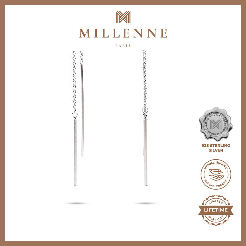 MILLENNE Minimal Dainty Thread Silver Threader Earrings with 925 Sterling Silver