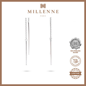 MILLENNE Minimal Dainty Thread Silver Threader Earrings with 925 Sterling Silver