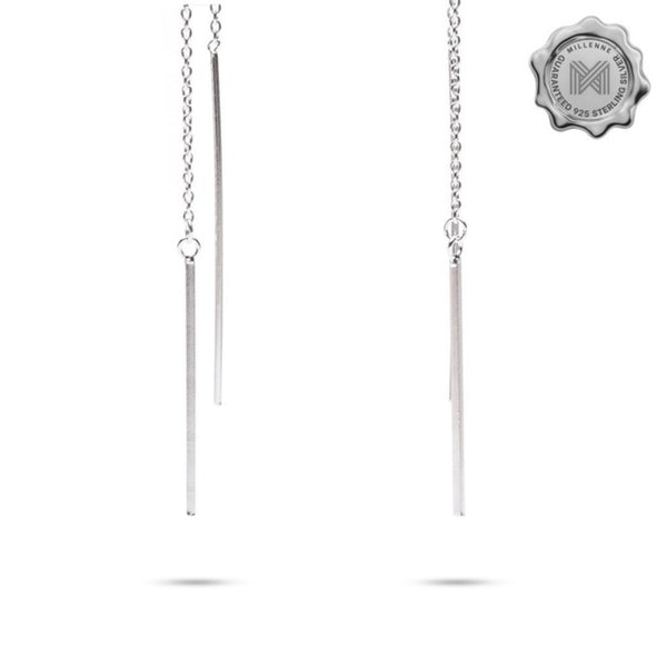 MILLENNE Minimal Dainty Thread Silver Threader Earrings with 925 Sterling Silver