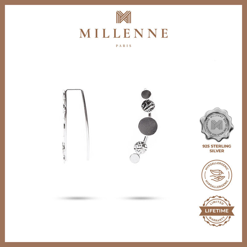 MILLENNE Minimal Multiple Discs Ear Pins Silver Threader Earrings with 925 Sterling Silver