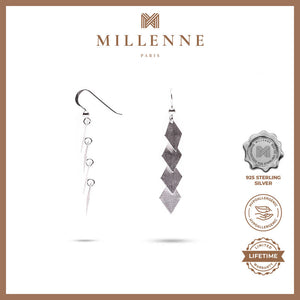 MILLENNE Millennia 2000 Matt Rhombus Hook Silver Dangle Earrings with 925 Sterling Silver