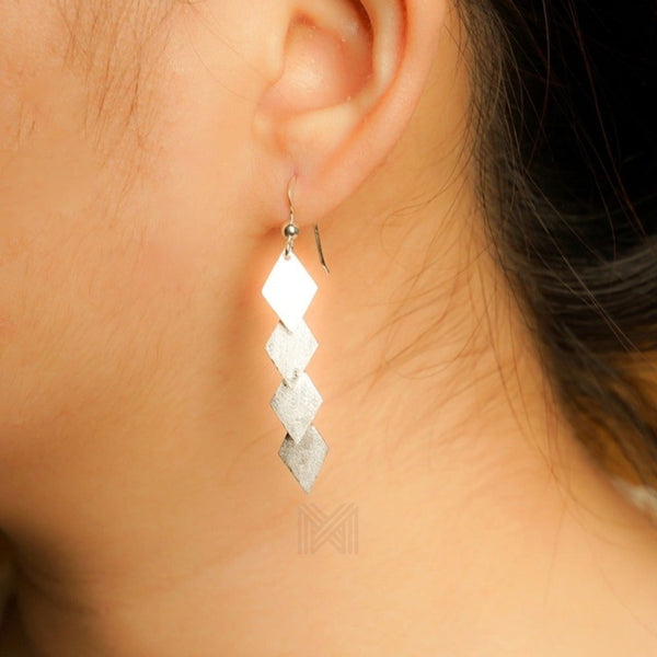 MILLENNE Millennia 2000 Matt Rhombus Hook Silver Dangle Earrings with 925 Sterling Silver