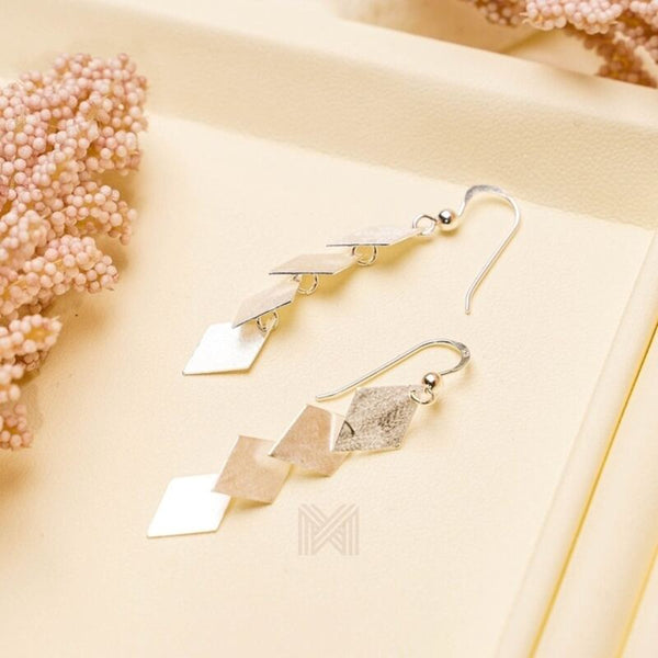 MILLENNE Millennia 2000 Matt Rhombus Hook Silver Dangle Earrings with 925 Sterling Silver
