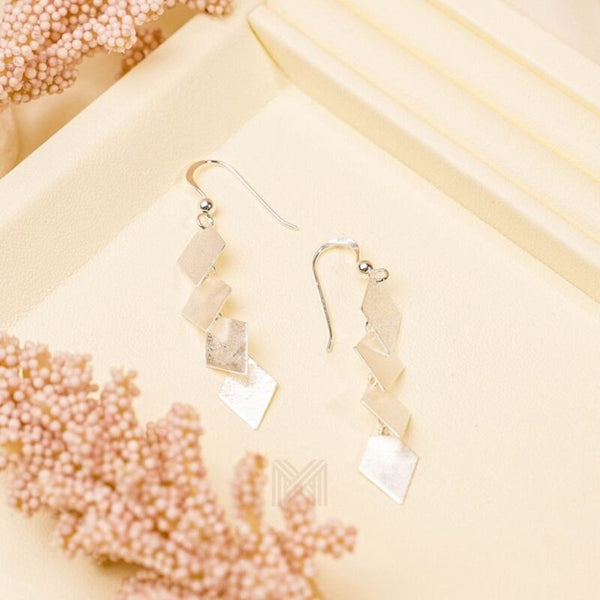 MILLENNE Millennia 2000 Matt Rhombus Hook Silver Dangle Earrings with 925 Sterling Silver