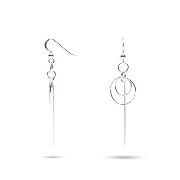 MILLENNE Millennia 2000 Circle and Bar Hook Silver Dangle Earrings with 925 Sterling Silver