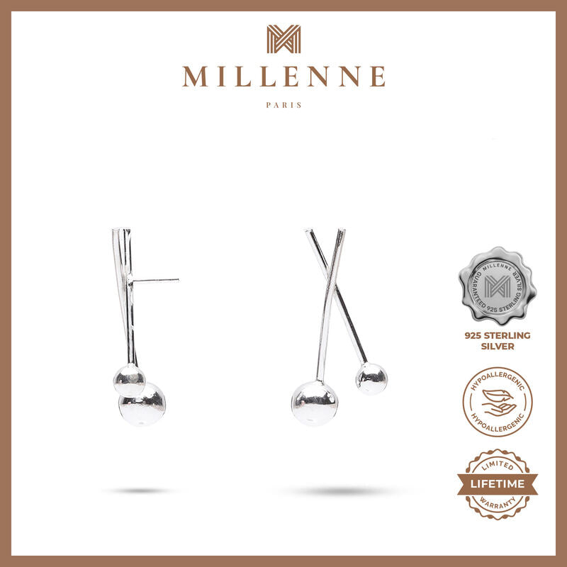 MILLENNE Minimal Scisscor Ball Silver Drop Earrings with 925 Sterling Silver
