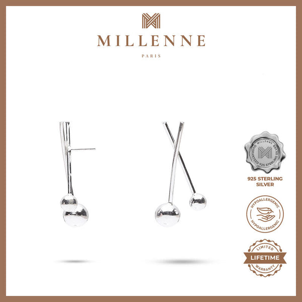 MILLENNE Minimal Scisscor Ball Silver Drop Earrings with 925 Sterling Silver