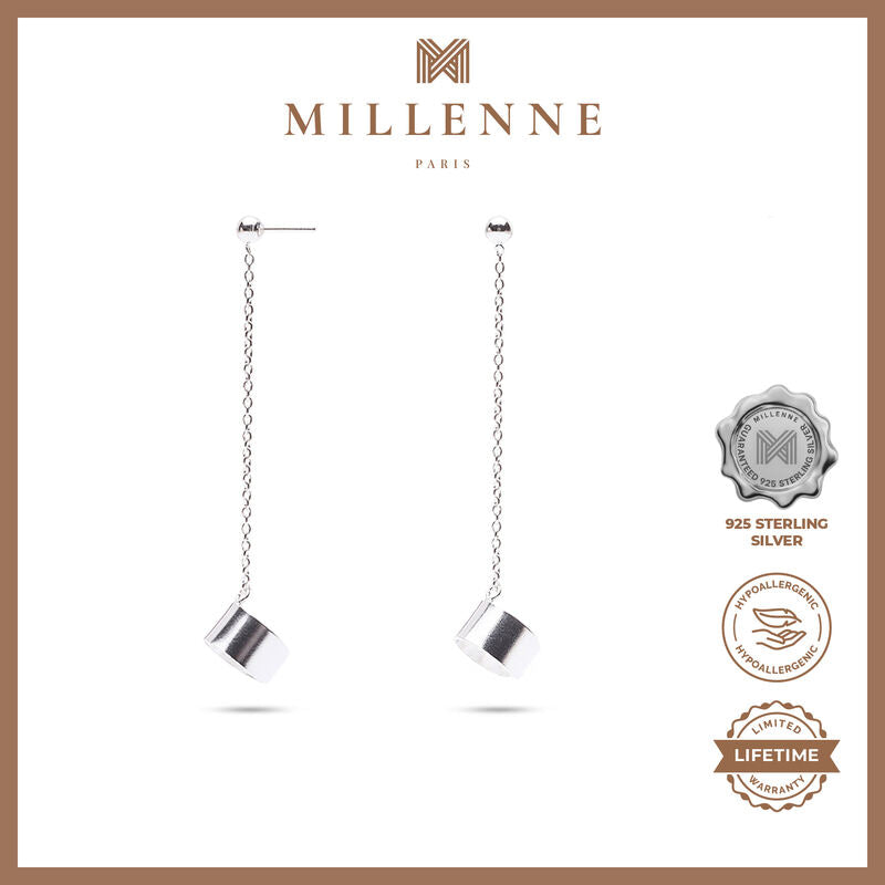 MILLENNE Minimal Ball Earring and Ear Cuff  Silver Chain Earrings with 925 Sterling Silver