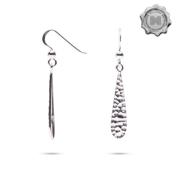 MILLENNE Minimal Textured Teardrop Silver Hook Earrings with 925 Sterling Silver