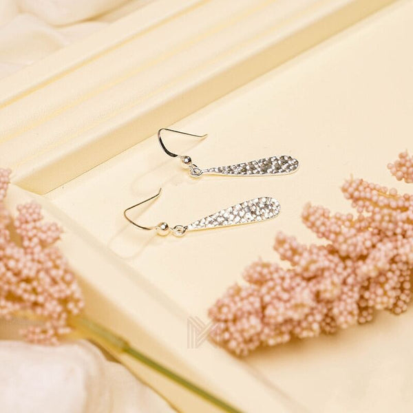 MILLENNE Minimal Textured Teardrop Silver Hook Earrings with 925 Sterling Silver