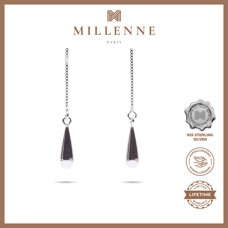 MILLENNE Minimal Droplet Silver Threader Earrings with 925 Sterling Silver