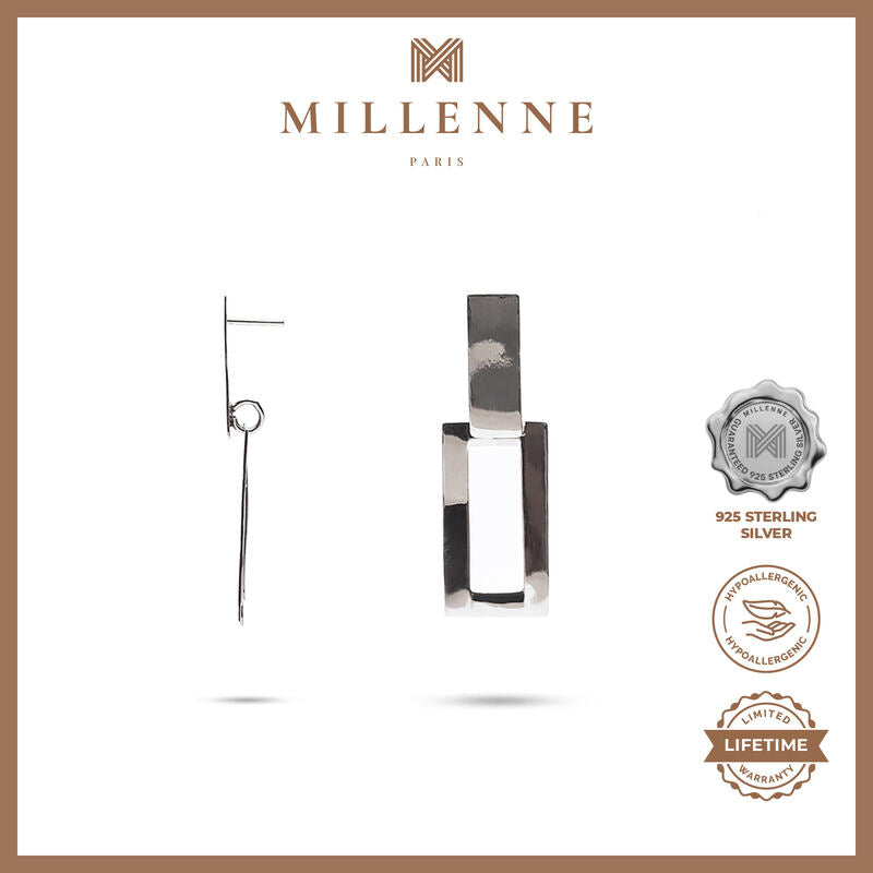 MILLENNE Minimal Rectangle Silver Stud Earrings with 925 Sterling Silver