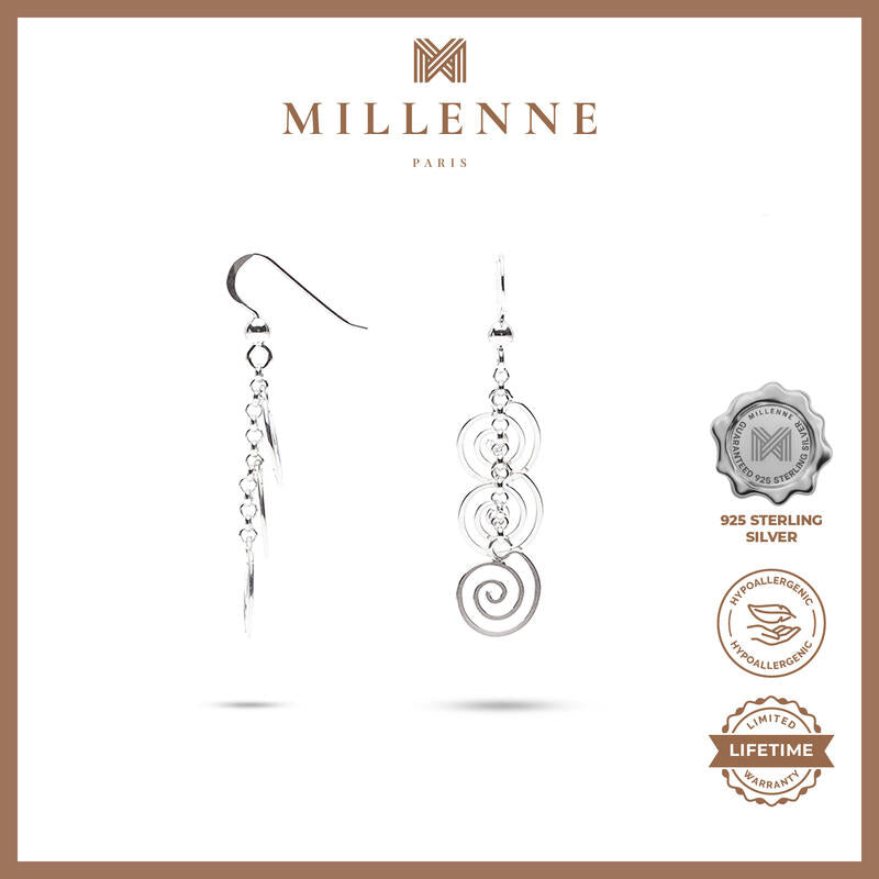 MILLENNE Millennia 2000 Hook Multi Spiral Silver Dangle Earrings with 925 Sterling Silver