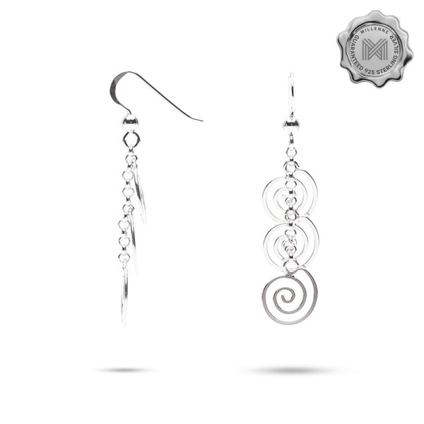 MILLENNE Millennia 2000 Hook Multi Spiral Silver Dangle Earrings with 925 Sterling Silver