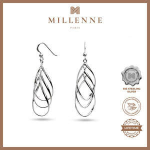 MILLENNE Millennia 2000 Oval Chain Links Hook Silver Dangle Earrings with 925 Sterling Silver