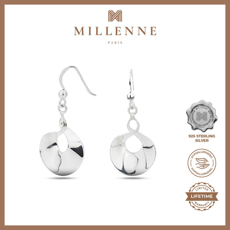 MILLENNE Minimal Flattened Oval Silver Hook Earrings with 925 Sterling Silver