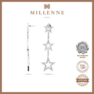 MILLENNE Made For the Night Graduated Star Dangler Cubic Zirconia White Gold Drop Earrings with 925 Sterling Silver