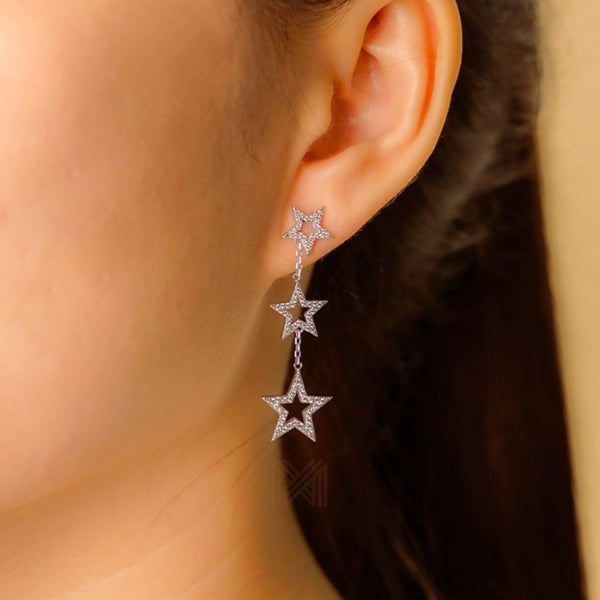 MILLENNE Made For the Night Graduated Star Dangler Cubic Zirconia White Gold Drop Earrings with 925 Sterling Silver