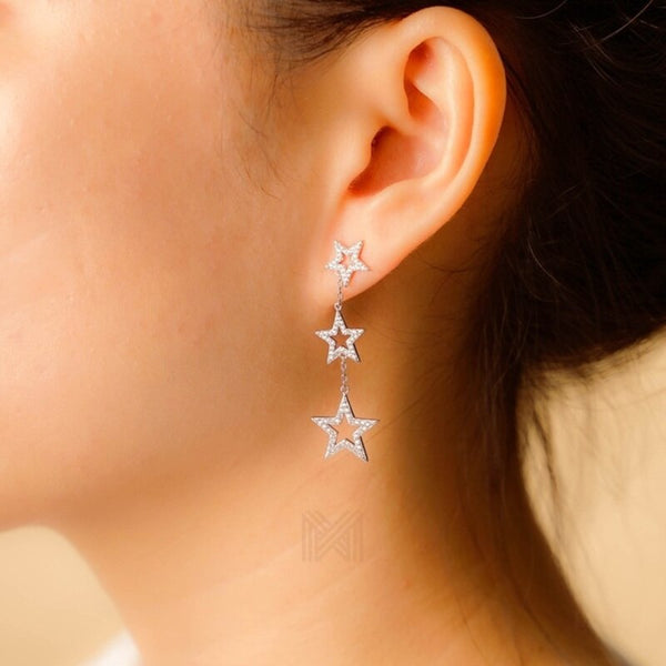 MILLENNE Made For the Night Graduated Star Dangler Cubic Zirconia White Gold Drop Earrings with 925 Sterling Silver