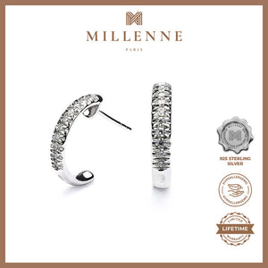 MILLENNE Made For The Night Mini Studded Half Cubic Zirconia White Gold Hoop Earrings with 925 Sterling Silver