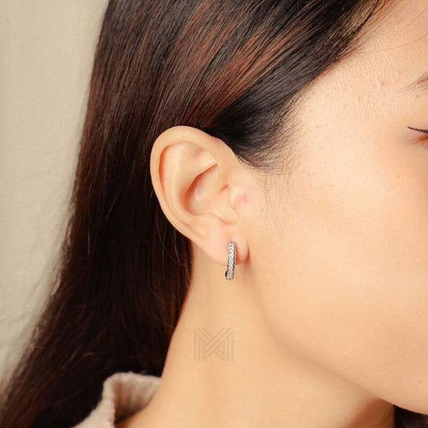 MILLENNE Made For The Night Mini Studded Half Cubic Zirconia White Gold Hoop Earrings with 925 Sterling Silver