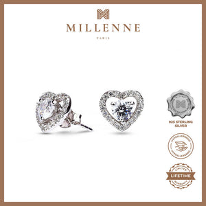 MILLENNE Made For The Night Heart Studded Cubic Zirconia White Gold Stud Earrings with 925 Sterling Silver