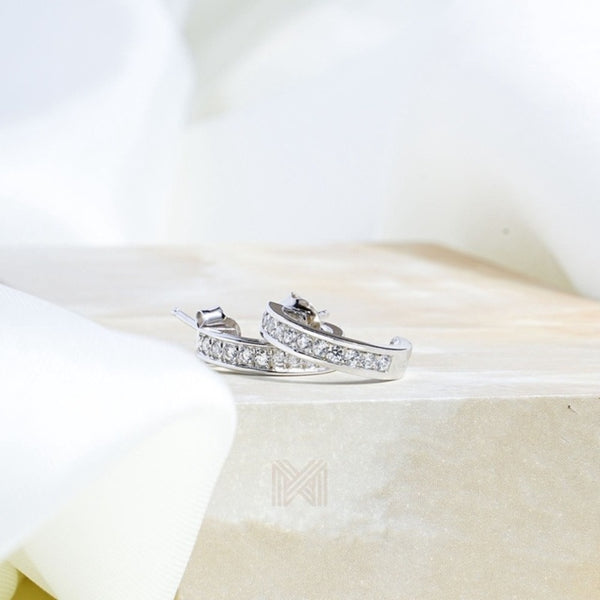 MILLENNE Made For The Night Mini Bezzeled Half Cubic Zirconia White Gold Hoop Earrings with 925 Sterling Silver